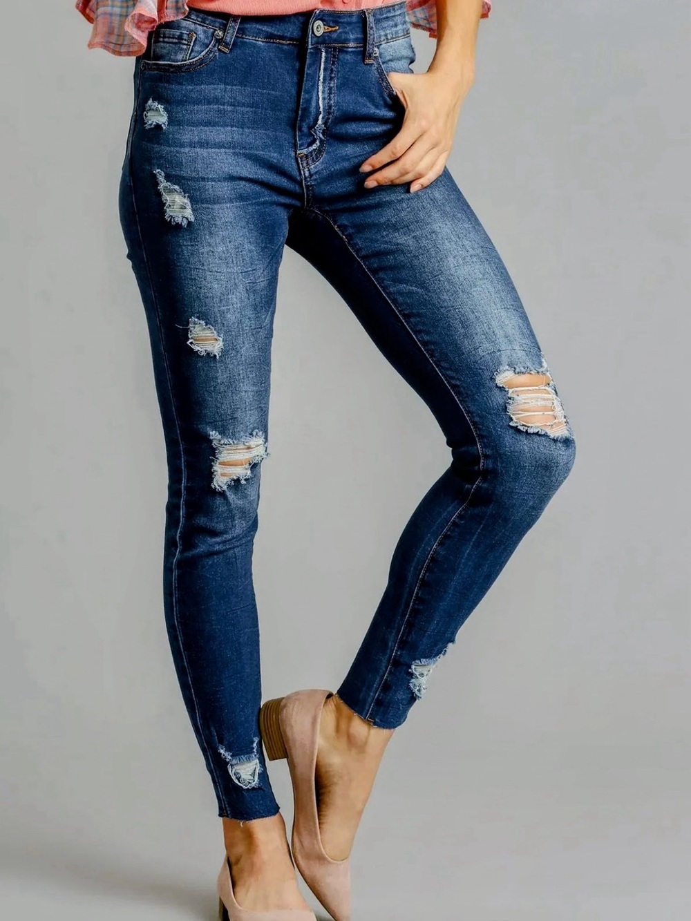 Umgee Dark Blue Distressed Skinny Jeans